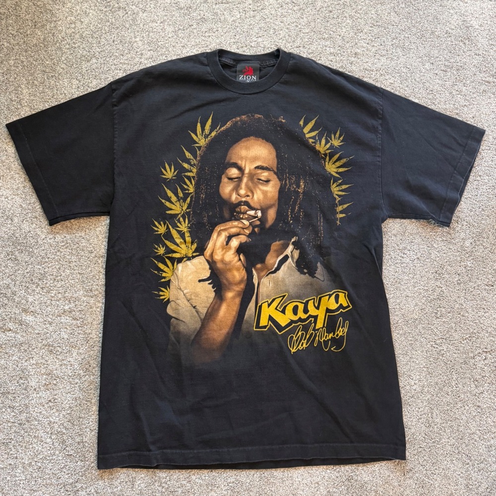 Vintage Zion Bob Marley Kaya Graphic Tee Black Mens XL Reggae Music Shirt